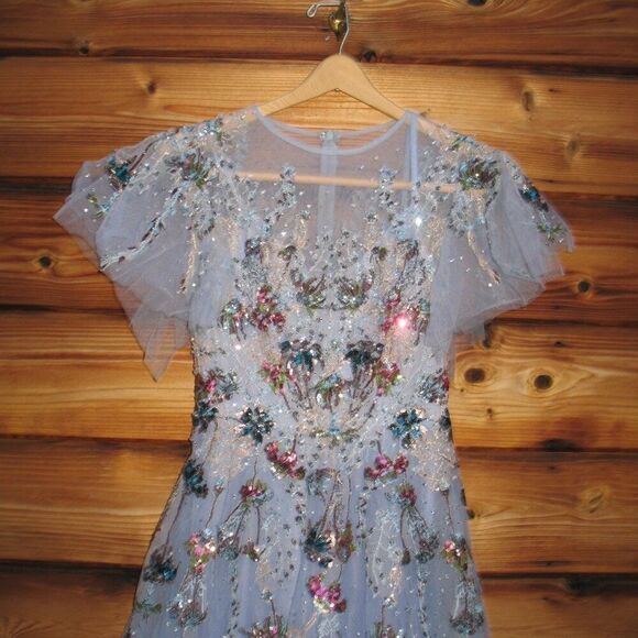 MAC DUGGAL 20436 Embellished Multi Color Flutter Sleeve A-Line Dress - Picture 7 of 14